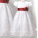 BB-810 難あり処分品  子供ドレス 赤いバラのサッシュと白い小花刺繍の真っ白なドレス　100〜105cm　白/赤リボン　フォーマル　アウトレット　難あり　訳あり