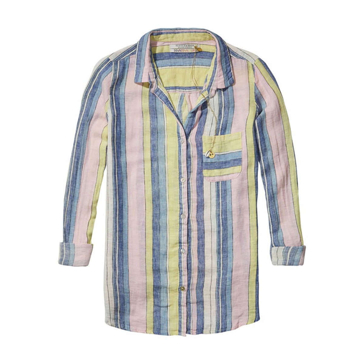 ᥾󥹥å MAISON SCOTCH Ź ǥ Ĺµ Striped linen beach shirt 131146 D