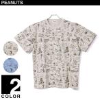 大きいサイズ メンズ PEANUTS (ピーナッツ) 総柄 スヌーピー プリント クルーネック 半袖 Tシャツ