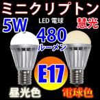 LED電球 E17口金 ミニクリプトン 消費電力5W　480LM　長さ63mm 電球色　E17-5W-Y