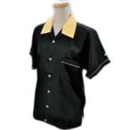 ABS（アメリカン ボウリング サービス） オープンシャツ 衿 ピン刺繍 ブラック/クリーム A-995-5 Pro-ama ボウリングウェア メンズ レディース ボーリング