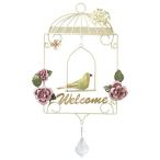 ウェルカムプレート ウェルカムリース 鳥かご アイボリー マグネット付き バラと小鳥のオーナメント 玄関 壁掛け