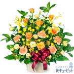 誕生日フラワーギフト　花キューピットのオレンジバラのリボンアレンジメント　ya00-511500