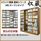 本棚 スライド 書棚 収蔵 4列 オープン 幅168×高さ192cm 高級