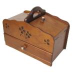 日本製木製ソーイングボックス 四葉のクローバーの裁縫箱 ブラウン G-1833B