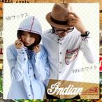 INDIAN [インディアン]コットン素材ネイティブ柄ポケット2種類コンチョボタンフードシャツ(2色)