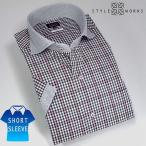 シャツ / ドレスシャツ 半袖1207 ドレスシャツ クレリックハンドステッチカッタウェイワイド 黒&紫ミニチェック
