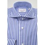 (フェアファクス) FAIRFAX ( 送料・代引き手数料無料 ) イタリア アルビニ社生地使用 ブルー系 × 白 ストライプ ホリゾンタルワイド (細身) ドレスシャツ