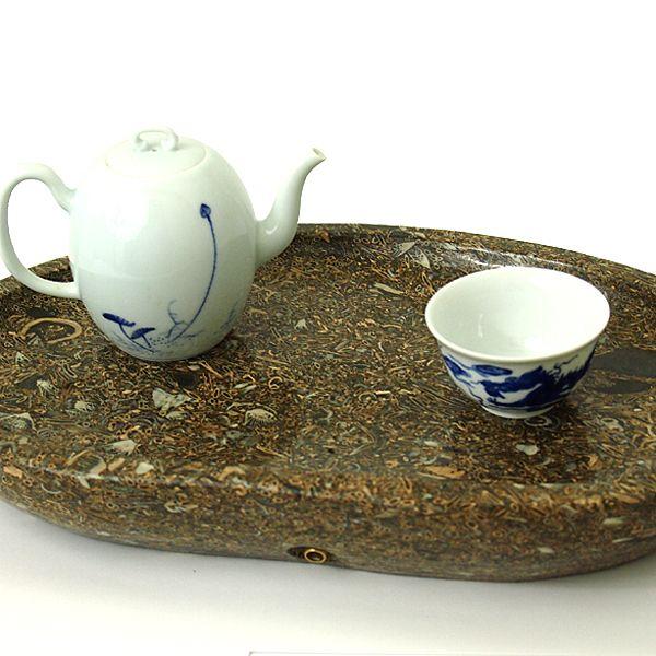 茶盤　貝化石石盤